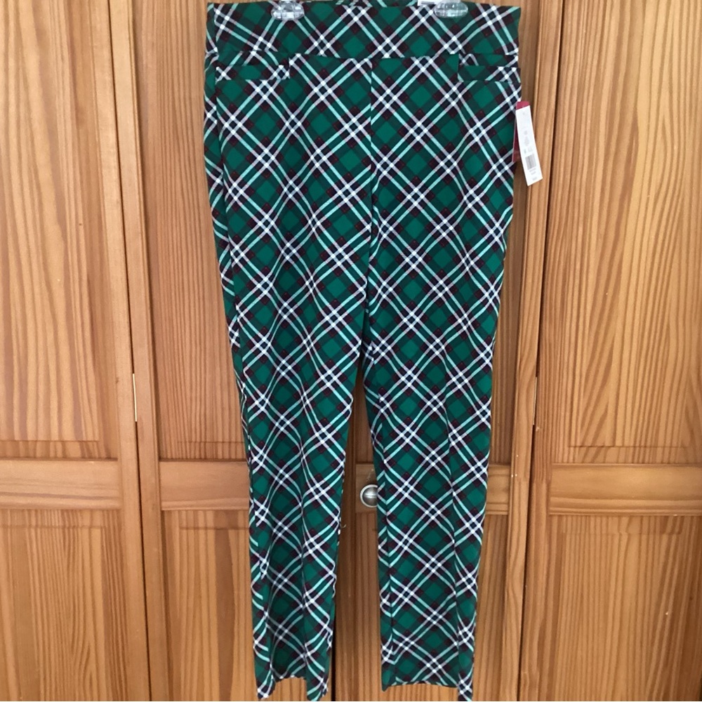 Kim Rogers Green Plaid Straight Leg Pants